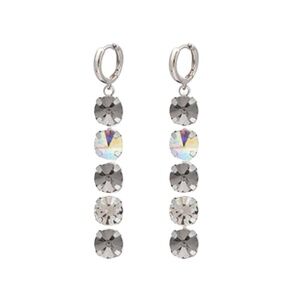 Silver Drop Earrings with Smoky & Aurora Crystals – Lightweight Sparkling